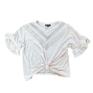 Express Pink Eyelet Flutter Sleeve Knot Front Top | Women's Small